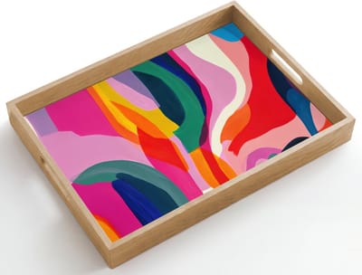 Dienblad hout 50x35 cm - Schootdienblad - Vormen - Golvend - Abstract - Felroze - Borrelplank rechthoek - Plateau dienbladen