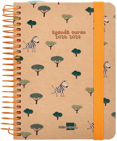 SnelShoppen - Schoolagenda 2024-2025, Klassieke Zebra Design, Dagweergave, Spiraalbinding, Duurzaam Kraftpapier, Geschikt voor Schoolgebruik, Compact