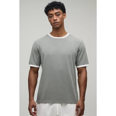Regular Fit Vintage Wash Ringer T-shirt | Charcoal | Size XS