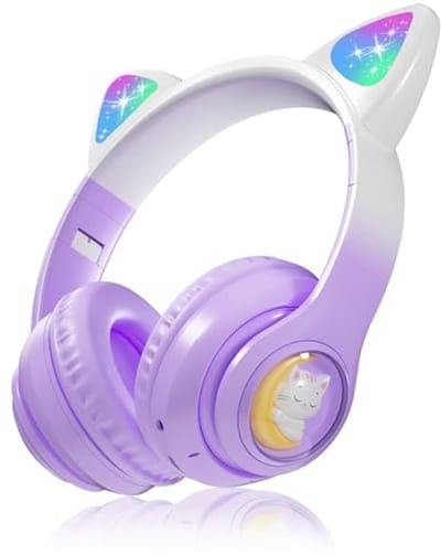 Draadloze Bluetooth Koptelefoon voor Kinderen met LED Kattenoren - Opvouwbaar, Ingebouwde Microfoon, Veilig Geluidsniveau 85dB