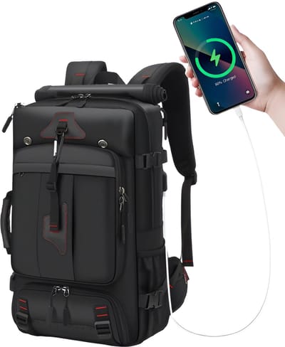 CarryQuest® - Zakelijke Rugzak 17.3 Inch - Drie Laags, Waterafstotend, USB Oplaadpoort - Oxford Materiaal - Drielaagse Rugzak - Reisrugzak - Zwart - Medium
