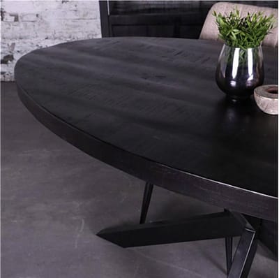 Meubelplaats Zwarte mango Eettafel Ovaal met zwarte matrixpoot van metaal 220x100 - industrieel Design - Massief zwart Mangohout