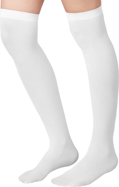 dressforfun - Overknee-kousen wit - verkleedkleding kostuum halloween verkleden feestkleding carnavalskleding carnaval feestkledij partykleding - 303441