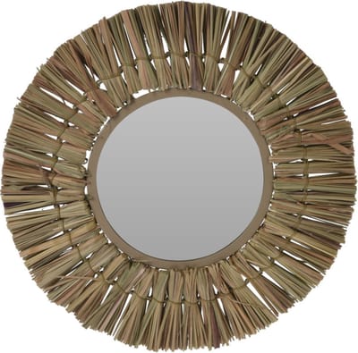 Home & Styling Wandspiegel Raffia - frame kleur naturel - Dia 30 cm - met brede lijst - gang/badkamer/slaapkamer spiegels