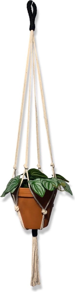 Plantenhanger 'Wacky' Wit/Zwart - 75 cm lang - Katoenkoord - Geschikt voor Pot met Diameter t/m 20 cm - Handgemaakt in ons Macramé Atelier - Prijs per Stuk - Let op: Exclusief Pot - Inclusief Verzendkosten