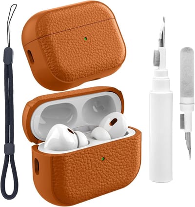 Compatibele AirPods Pro 3 Hoes met Polsband - TPU Beschermhoes voor 3e Generatie met Reinigingsset, Schokbestendig en Dempende Bescherming, Oranje