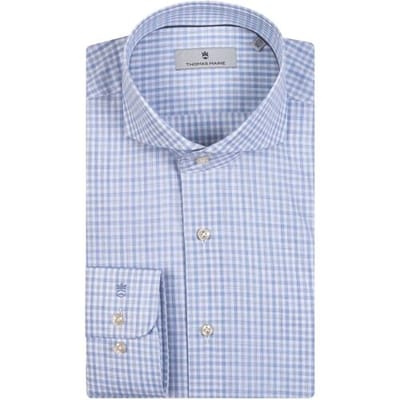 Thomas Maine Overhemd Bari Cutaway Check Pattern Lichtblauw-Grijs / male
