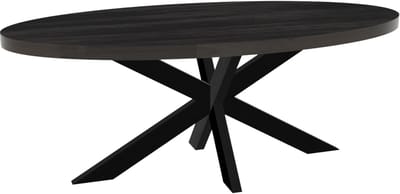 Eettafel ovaal mangohout 200cm James zwart ovale industriële tafel duurzaam mango eetkamertafel