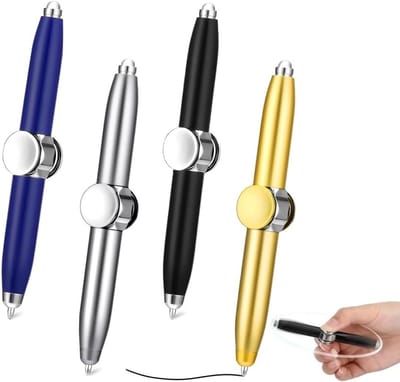 4 Stuks Fidget Pen met LED Licht - Metalen Spinning Pen voor Stressverlichting, Creatief Schrijven en Ontspanning voor Volwassenen, Studenten en Tieners