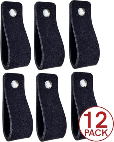 Leren handgrepen van zacht suede - Zwart - 12 stuks - 16,5 x 2,5 cm |- Handgreep zwart - incl. 3 kleuren schroeven per leren handgreep- Handgrepen leer - Leren handvaten kast - Handgreep kast leer - Handvat leer - Leren deurgreep - Leren handgreep