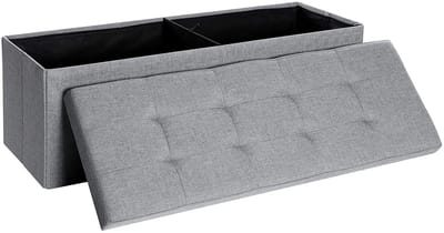 Hoppa! Zitbank - zitkist - zitpoef - voetenbank - hocker met opbergruimte en deksel - lichtgrijs - MDF - 110 × 38 × 38 cm