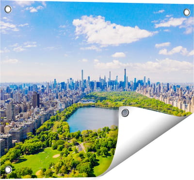 Gards Tuinposter Central Park in New York met Wolkenkrabbers - 50x40 cm - Tuindoek - Tuindecoratie - Wanddecoratie buiten - Tuinschilderij