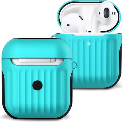 Case Geschikt voor AirPods 1 Hoesje Hoes Hard Cover Ribbels - Hoesje Geschikt voor Apple Airpods 1 Case Met Ribbels - Mintgroen