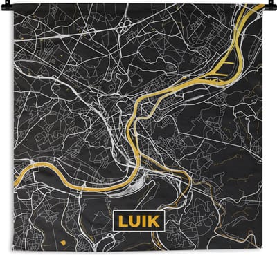 Wandkleed - Wanddoek - Luik - Gold - Stadskaart - Plattegrond - Kaart - 180x180 cm - Wandtapijt