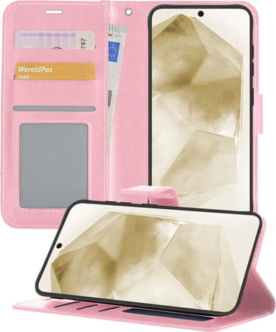Hoesje - Met Pasjeshouder - Geschikt voor Samsung Galaxy A55 - Luxe Bookcase Portemonee - Flip Case - Kunstleer Book Case - Flipcase - Book Cover - Walletcase - Portemonneehoes - Telefoonhoesjes - Lichtroze