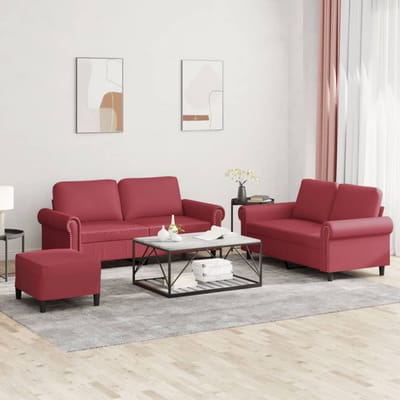 vidaXL - 3-delige - Loungeset - met - kussens - kunstleer - wijnrood