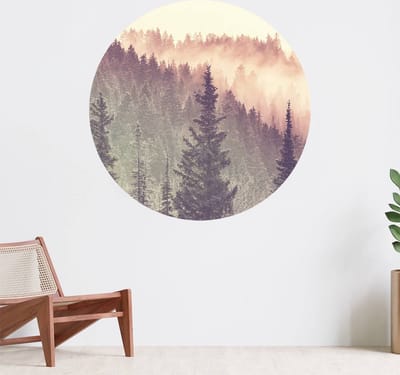 Muurcirkel zelfklevend behang - Mist in het woud - Wanddecoratie - 080cm behangcirkel - Ronde sticker voor aan de muur - Behangsticker verkrijgbaar in verschillende formaten