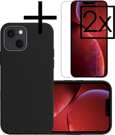 Hoesje - Met 2x Screenprotector - Geschikt voor Apple iPhone 13 Mini - Sterk & Shockproof - Back Cover - Siliconen Case - Telefoon Hoes - Zwart