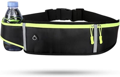 EXCITAT Hardloopriem - Verstelbare hardloopriem - Waterdichte sportheuptas met reflecterende strepen - Geschikt voor mannen en vrouwen, joggen, wandelen, fitnessen, fietsen - Zwart