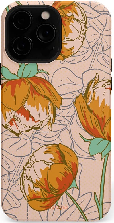 Casetastic hoesje geschikt voor Apple iPhone 13 Pro Max - MagSafe - Dubbellaagse bescherming - Lente pioenroos - Fashion Case - Zand Zilver Okergeel Terracotta