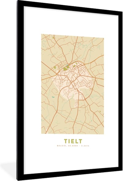 Fotolijst incl. Poster - Tielt - Kaart - Plattegrond - België - Stadskaart - 60x90 cm - Posterlijst