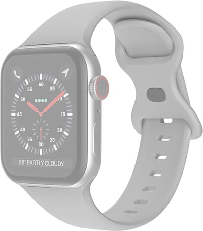 Siliconen bandje - geschikt voor Apple Watch 1/2/3/4/5/6/7/8/9/10/11/ SE (1,2,3) met maat 38 mm / 40 mm / 41 mm en 42 mm (Watch 10/11) - maat S/M - lichtgrijs