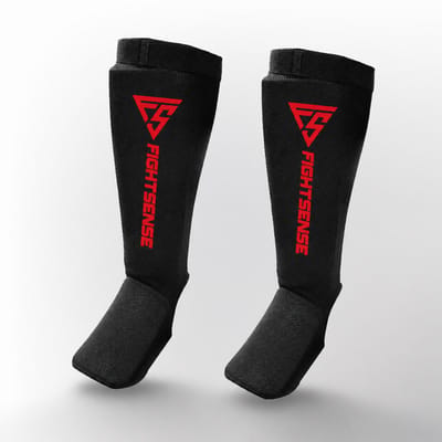FIGHTSENSE Scheenbeschermers – Instep Scheenkousen – ZWART/ROOD – Voor Kickboksen & MMA