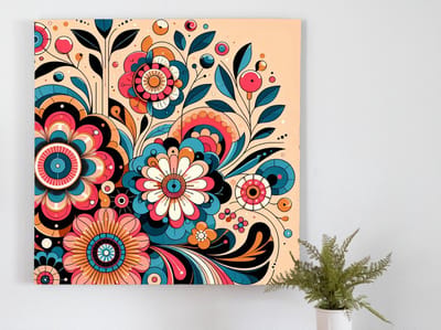 Abstract bloemen schilderij | Florale verbeelding in een abstract schouwspel van kleuren en vormen | Kunst - 60x60 centimeter op Canvas | Foto op Canvas