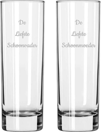 Gegraveerde longdrinkglas 22cl De Liefste Schoonvader-De Liefste Schoonmoeder