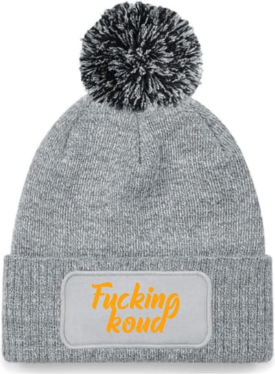 Fucking koud wintermuts grijs pompoen | fluor oranje - soBAD. | Wintersport | Après ski verkleedkleren | Unisex | Heren en Dames Beanie