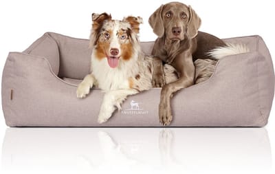 Knuffelwuff orthopedisch hondenbed Luisa van velours met fijn handgeweven karakter Sunshine Edition XL 105 x 75cm beige