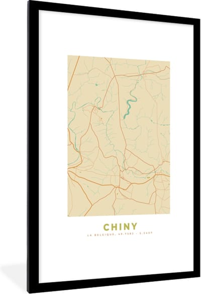 Fotolijst incl. Poster - Stadskaart - Vintage - Chiny - Plattegrond - Kaart - 80x120 cm - Posterlijst