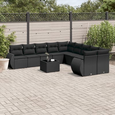 vidaXL - 11-delige - Loungeset - met - kussens - poly - rattan - zwart