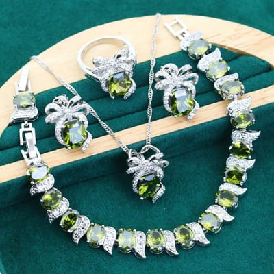 Bruids Luxe Sieraden Oorbellen Open Ring Ketting 4-delige Ketting AAA Zirkoon Set Sieraden 10 yards