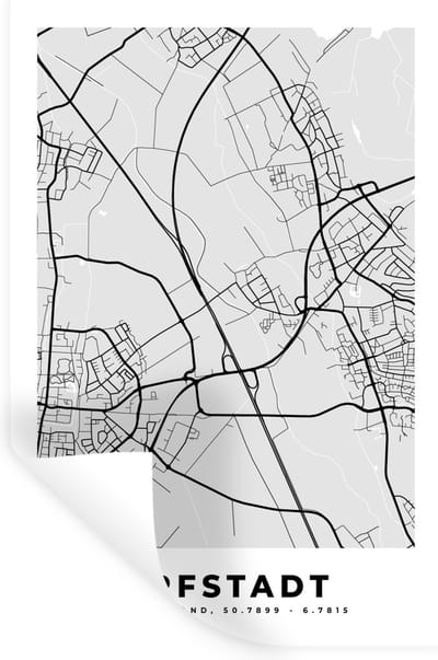 Muurstickers - Sticker Folie - Duitsland - Stadskaart - Plattegrond - Erfstadt - Kaart - 20x30 cm - Plakfolie - Muurstickers Kinderkamer - Zelfklevend Behang - Zelfklevend behangpapier - Stickerfolie