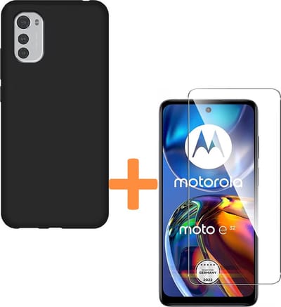 Silicone hoesje zwart met 2 Pack Tempered glas Screen Protector Geschikt voor: Motorola Moto E32s / Moto E32