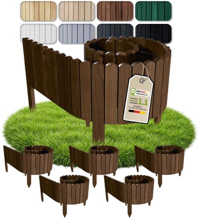 Floranica borderafscheiding grasrand 10 m (5 stuks à 2 m), hoogte 10 cm, bruin, steekhek plantenborder houten hekwerk