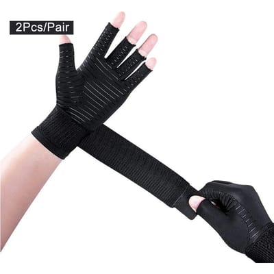 1 Paire de Gants de Compression en Cuivre pour l'Arthrite Sans Doigts Support Main Poignet pour Tunnel Carpien Arthrite Tendinite Soulagement S/M black