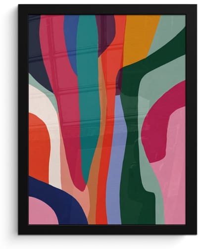 Poster in lijst - Fotolijst 30x40 cm - Posters - Vormen - Bochten - Kleurrijk - Abstract - Posterlijst zwart - Decoratie - Wanddecoratie woonkamer - Muurdecoratie slaapkamer