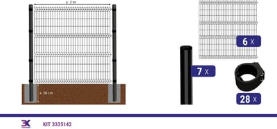KIT 47 draadpaneel + palen en klemmen, lengte 12m, hoogte 203cm, kleur zwart RAL 9005