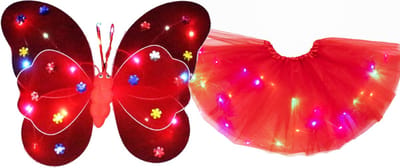Lichtgevende Vlindervleugels en Rokje / Tutu Mini - Set - Rood - Met Gekleurde Verlichting