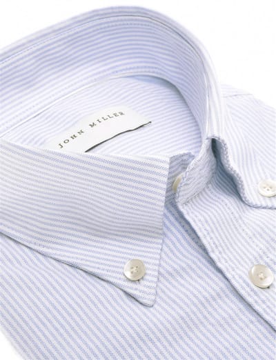 Overhemd Lichtblauw John Miller Tailored Fit gestreept
