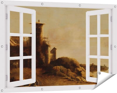 Gards Tuinposter Doorkijk Landschap - Claude de Jongh - 120x80 cm - Tuindoek - Tuindecoratie - Wanddecoratie buiten - Tuinschilderij