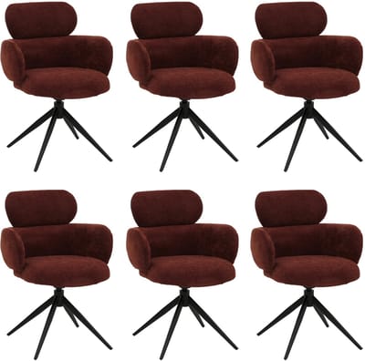 Set van 6 eetkamerstoelen MCW-O77, keukenstoel, draaibaar met automatische terugkeer, stof (310 g/m²) chenille, Oeko-Tex, roodbruin