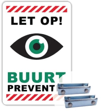 Buurtpreventie Oog 60x40 cm - Bevestiging: Met hekbeugels (voor spijlen- of gaashek)