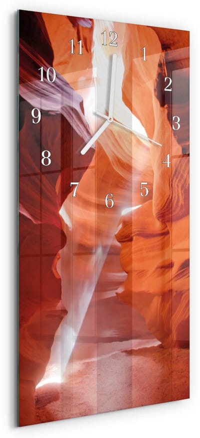 Tulup Wandklok - Grot Wandklok Glas Met Motief - 30x60 cm - Oranje Decoratieve Glazen Klok - Witte Handen - Rechthoekige Wandklok - Wandklok Glas Decoratie - Gekleurde Glazen Klok