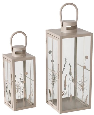 Boltze - Lantaarn - Windlicht - Set van 2 - Metaal - Beige - Bloemmotief - Hang of staand