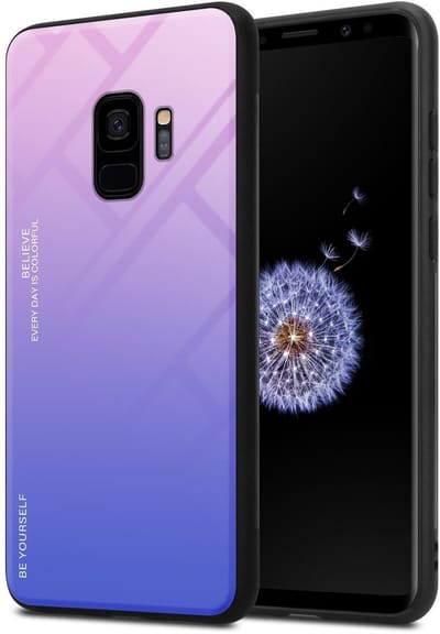 Cadorabo Hoesje geschikt voor Samsung Galaxy S9 in ROZE - BLAUW - Tweekleurige beschermhoes van TPU-silicone Case Cover en achterzijde van gehard glas