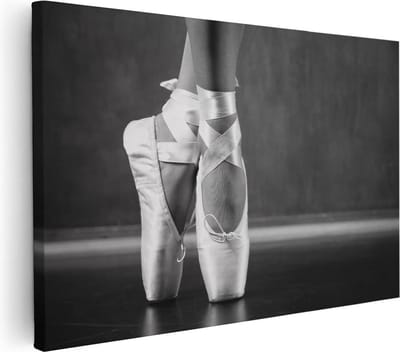 Artaza Canvas Schilderij Danseres - 30x20 cm - Klein - Muurdecoratie Ballet - Wanddecoratie Spitzen - Kamer Accessoires Zwart Wit