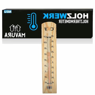 Houten thermometer - Kamerthermometer Buiten - Temperatuur meten - Duurzaam grenenhout - 21.5 cm - Houtkleur